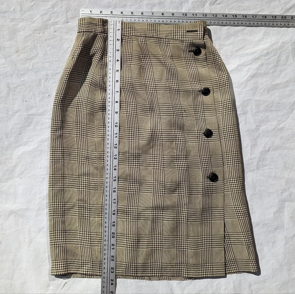 Vintage Button Front Plaid Houndstooth Tan & Black Skirt - Size 0  ? - Picture 5 of 6